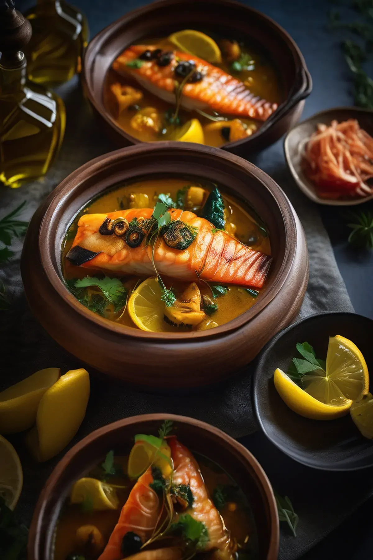 Fish tagine with saffron, honey & preserved lemons