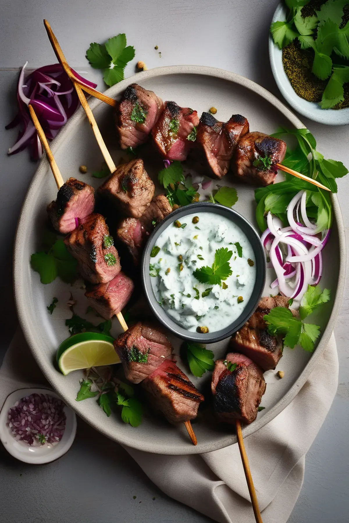 Lamb kebabs with tzatziki