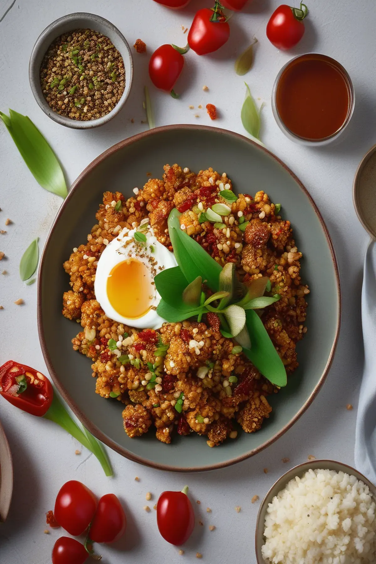 Smoky grains with eggs & harissa butter